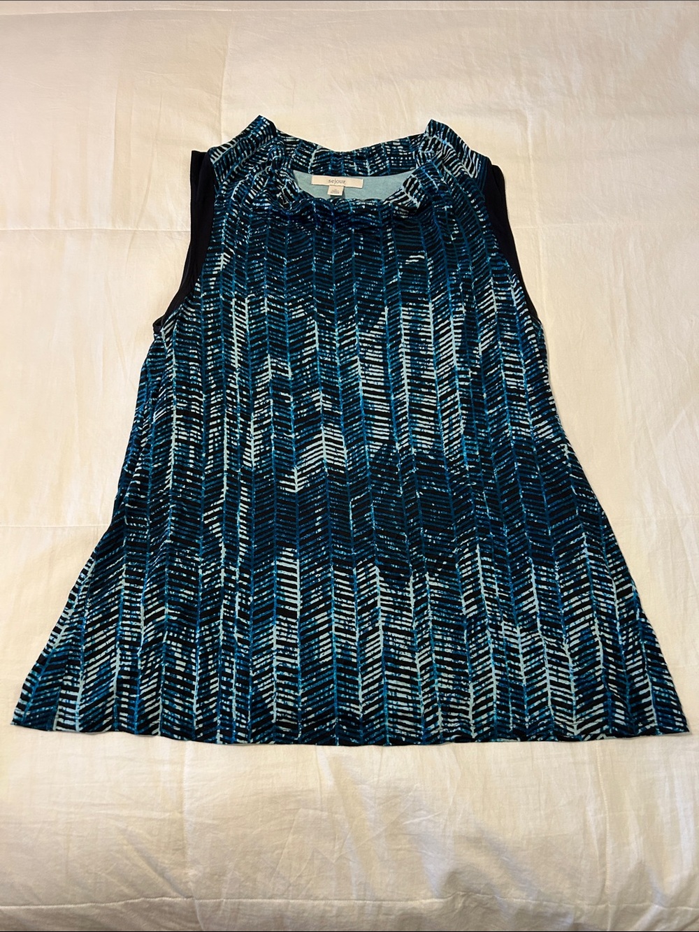 Sejour Teal and Black Chevron-Print Sleeveless Knit Top